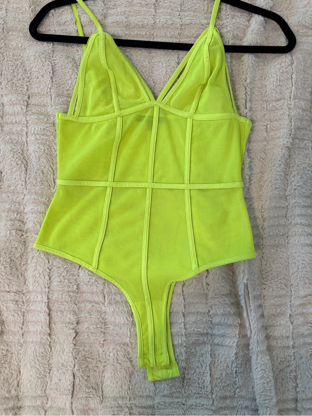 Fashion Nova Neon Lime Green Corset-Style Bodysuit